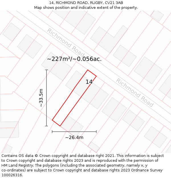 14, RICHMOND ROAD, RUGBY, CV21 3AB: Plot and title map