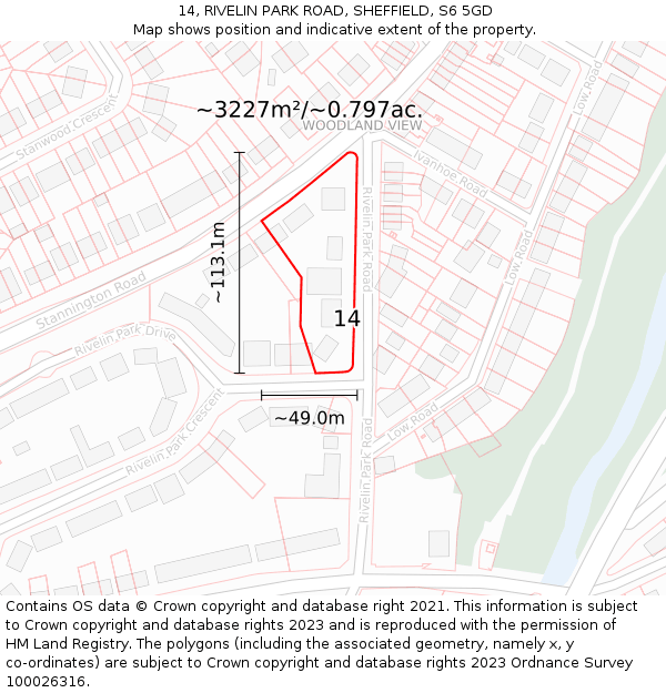 14, RIVELIN PARK ROAD, SHEFFIELD, S6 5GD: Plot and title map