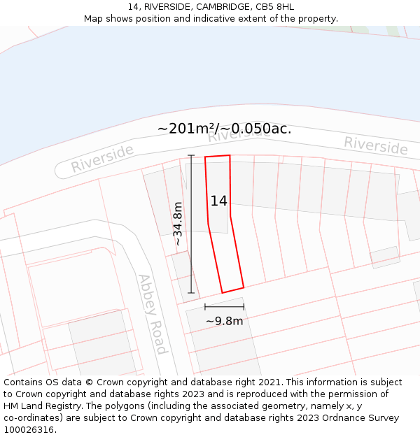 14, RIVERSIDE, CAMBRIDGE, CB5 8HL: Plot and title map