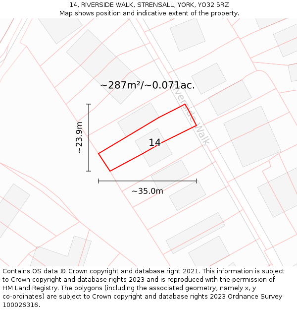 14, RIVERSIDE WALK, STRENSALL, YORK, YO32 5RZ: Plot and title map