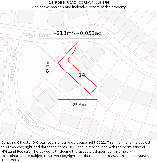 14, ROBIN ROAD, CORBY, NN18 8FH: Plot and title map
