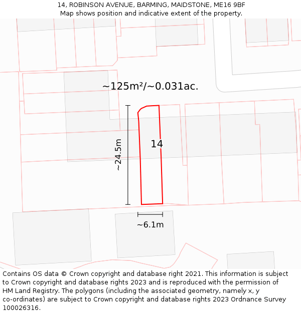 14, ROBINSON AVENUE, BARMING, MAIDSTONE, ME16 9BF: Plot and title map