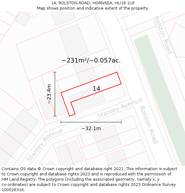 14, ROLSTON ROAD, HORNSEA, HU18 1UF: Plot and title map