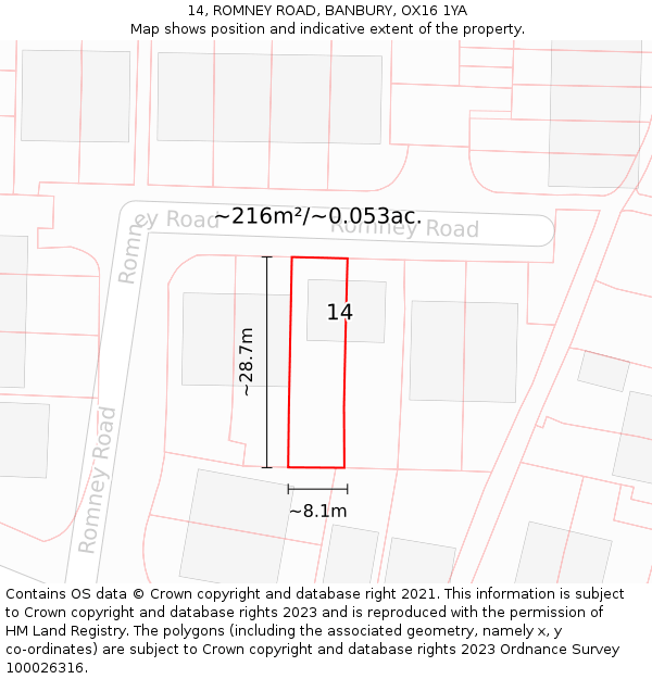 14, ROMNEY ROAD, BANBURY, OX16 1YA: Plot and title map