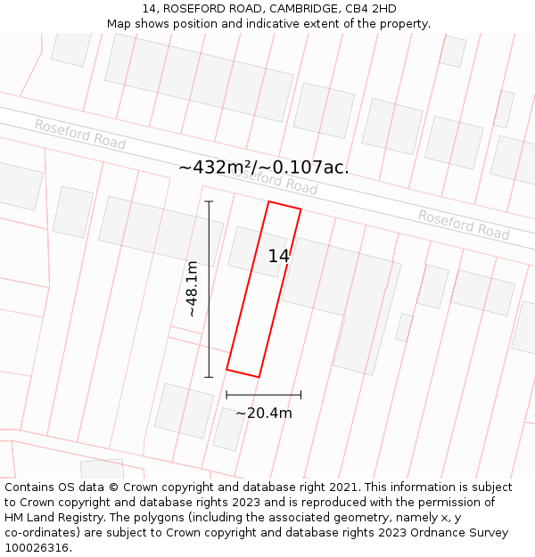 14, ROSEFORD ROAD, CAMBRIDGE, CB4 2HD: Plot and title map