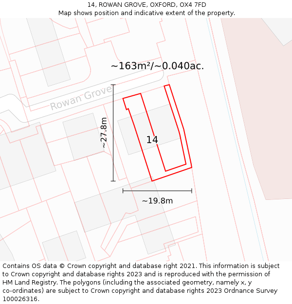 14, ROWAN GROVE, OXFORD, OX4 7FD: Plot and title map