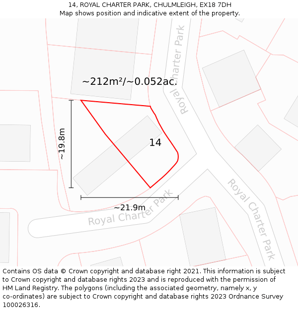 14, ROYAL CHARTER PARK, CHULMLEIGH, EX18 7DH: Plot and title map