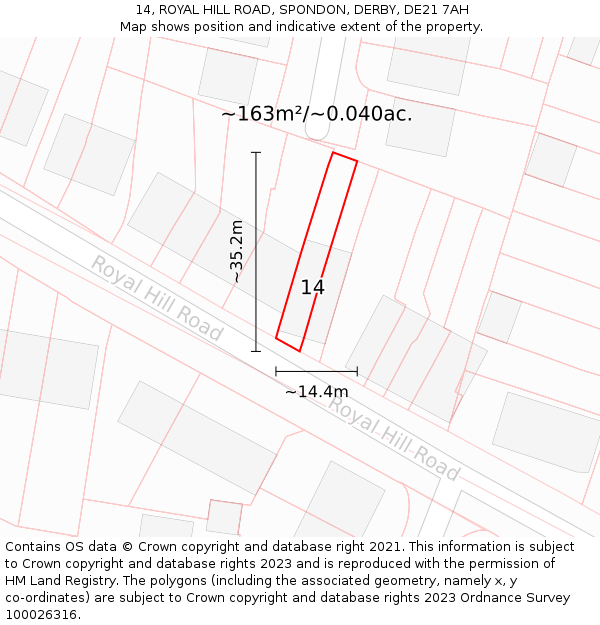 14, ROYAL HILL ROAD, SPONDON, DERBY, DE21 7AH: Plot and title map