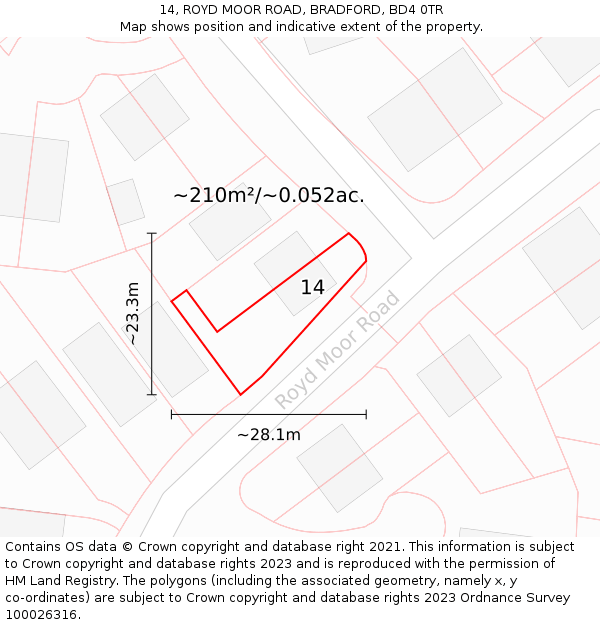 14, ROYD MOOR ROAD, BRADFORD, BD4 0TR: Plot and title map