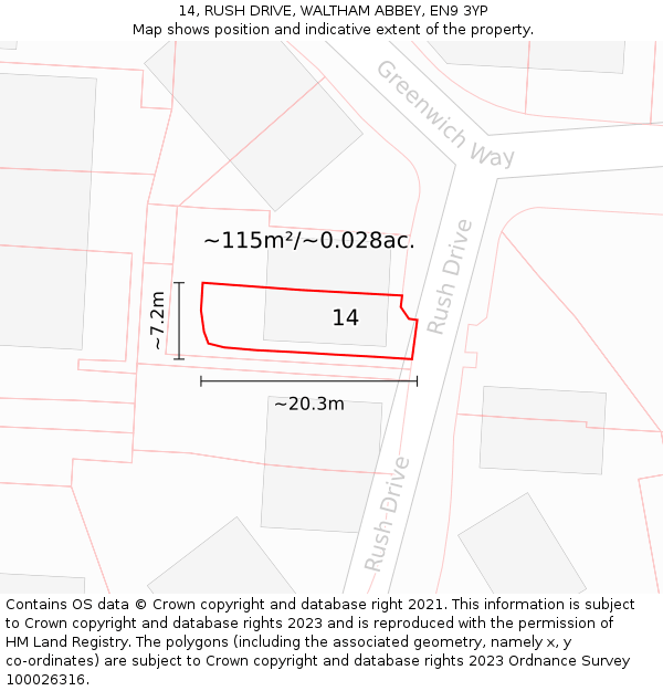 14, RUSH DRIVE, WALTHAM ABBEY, EN9 3YP: Plot and title map