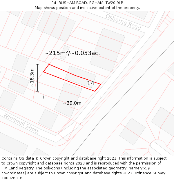 14, RUSHAM ROAD, EGHAM, TW20 9LR: Plot and title map