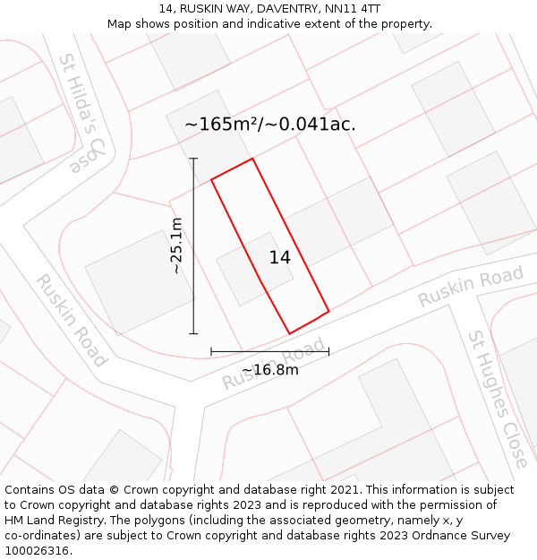 14, RUSKIN WAY, DAVENTRY, NN11 4TT: Plot and title map