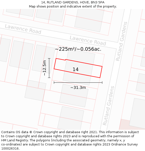 14, RUTLAND GARDENS, HOVE, BN3 5PA: Plot and title map