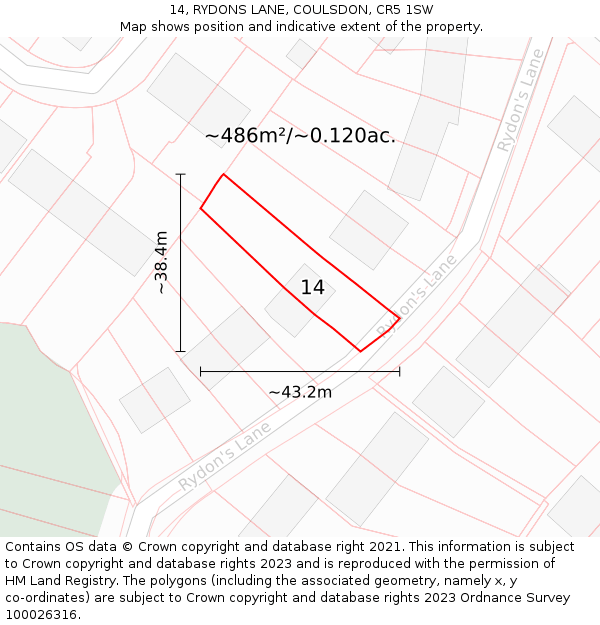 14, RYDONS LANE, COULSDON, CR5 1SW: Plot and title map