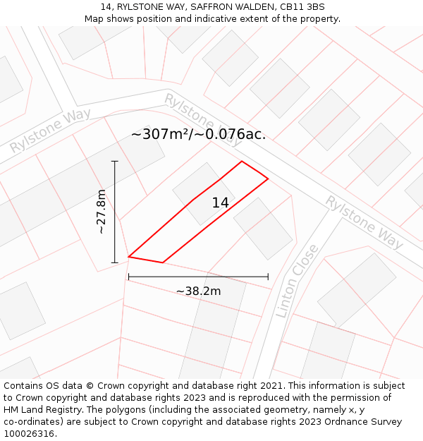 14, RYLSTONE WAY, SAFFRON WALDEN, CB11 3BS: Plot and title map