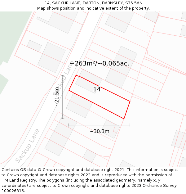 14, SACKUP LANE, DARTON, BARNSLEY, S75 5AN: Plot and title map