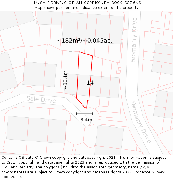 14, SALE DRIVE, CLOTHALL COMMON, BALDOCK, SG7 6NS: Plot and title map