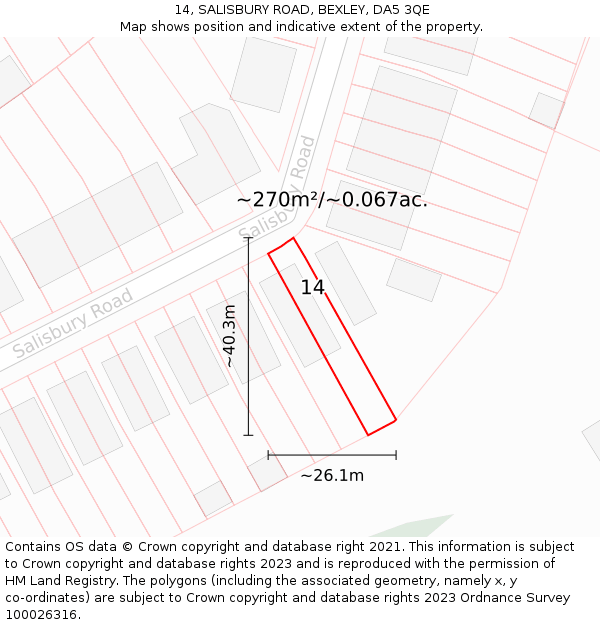 14, SALISBURY ROAD, BEXLEY, DA5 3QE: Plot and title map