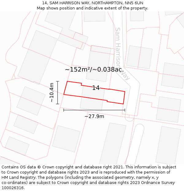 14, SAM HARRISON WAY, NORTHAMPTON, NN5 6UN: Plot and title map