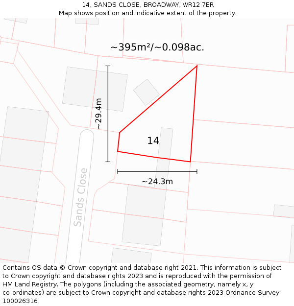 14, SANDS CLOSE, BROADWAY, WR12 7ER: Plot and title map