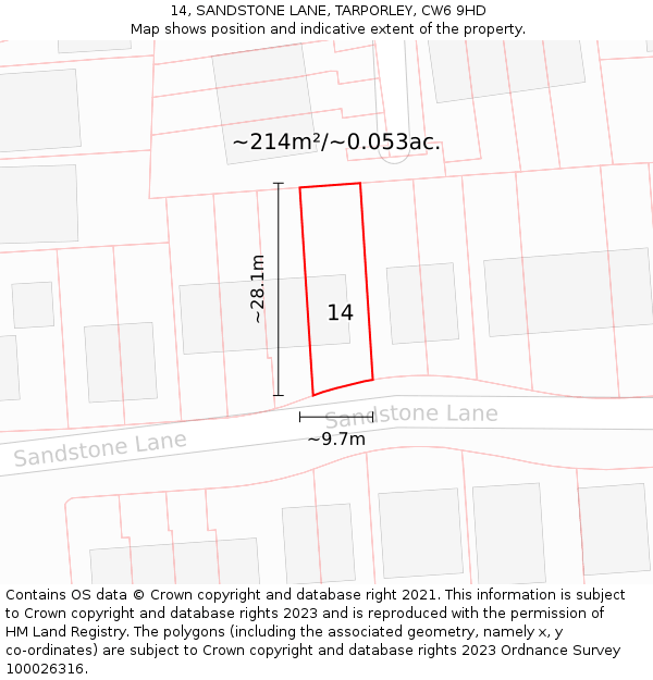 14, SANDSTONE LANE, TARPORLEY, CW6 9HD: Plot and title map