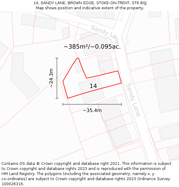 14, SANDY LANE, BROWN EDGE, STOKE-ON-TRENT, ST6 8QJ: Plot and title map