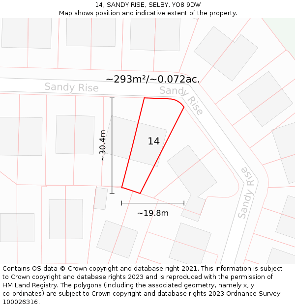 14, SANDY RISE, SELBY, YO8 9DW: Plot and title map