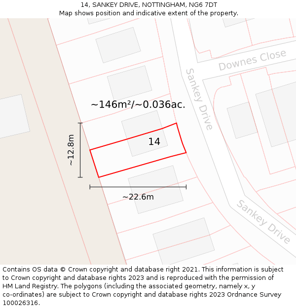 14, SANKEY DRIVE, NOTTINGHAM, NG6 7DT: Plot and title map