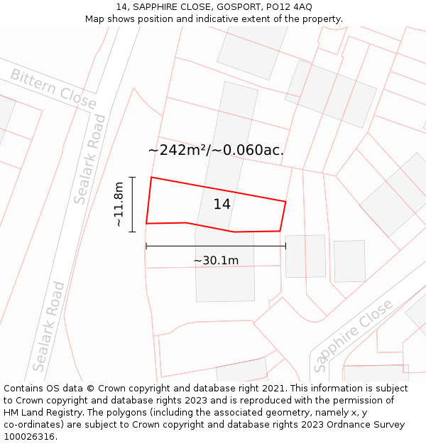 14, SAPPHIRE CLOSE, GOSPORT, PO12 4AQ: Plot and title map