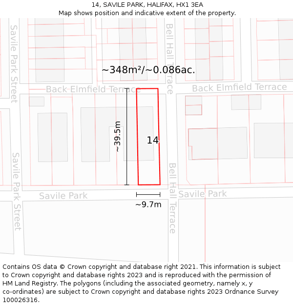 14, SAVILE PARK, HALIFAX, HX1 3EA: Plot and title map