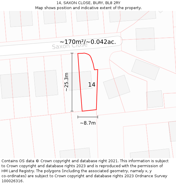 14, SAXON CLOSE, BURY, BL8 2RY: Plot and title map