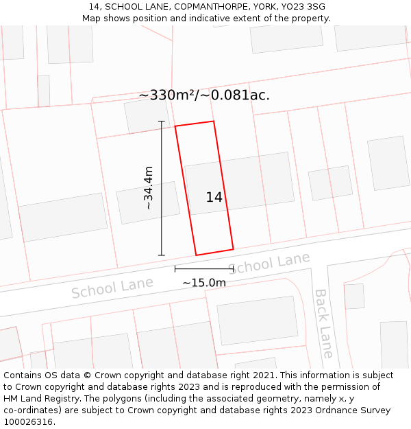 14, SCHOOL LANE, COPMANTHORPE, YORK, YO23 3SG: Plot and title map