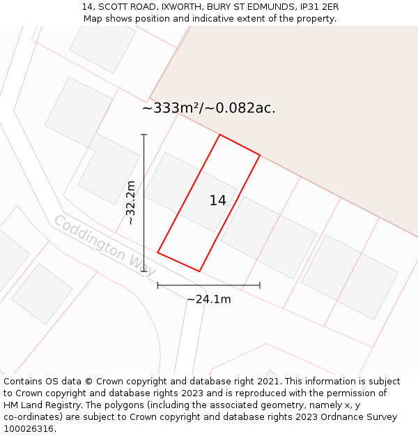 14, SCOTT ROAD, IXWORTH, BURY ST EDMUNDS, IP31 2ER: Plot and title map