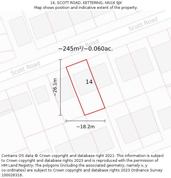 14, SCOTT ROAD, KETTERING, NN16 9JX: Plot and title map