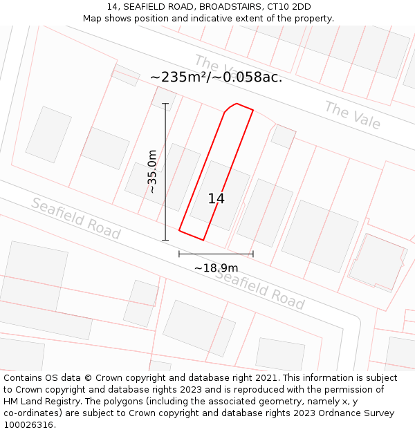 14, SEAFIELD ROAD, BROADSTAIRS, CT10 2DD: Plot and title map