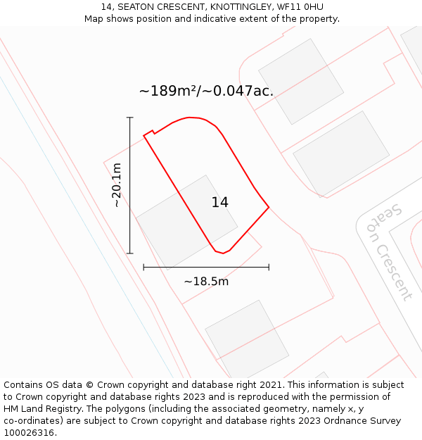 14, SEATON CRESCENT, KNOTTINGLEY, WF11 0HU: Plot and title map