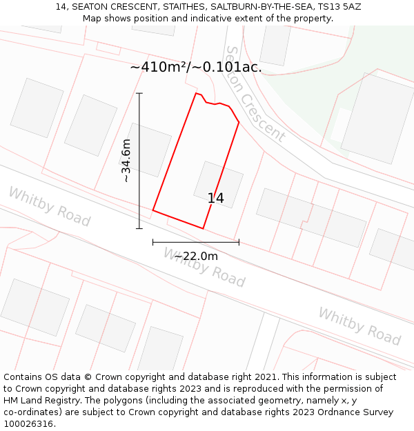 14, SEATON CRESCENT, STAITHES, SALTBURN-BY-THE-SEA, TS13 5AZ: Plot and title map