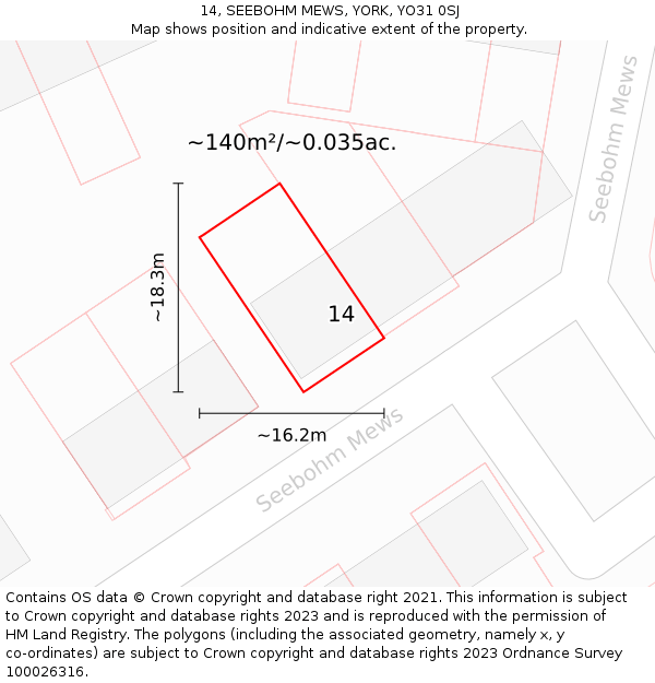 14, SEEBOHM MEWS, YORK, YO31 0SJ: Plot and title map