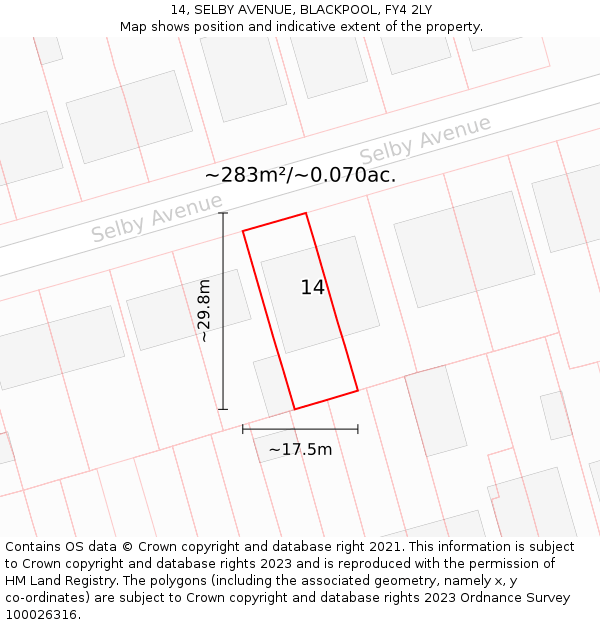 14, SELBY AVENUE, BLACKPOOL, FY4 2LY: Plot and title map