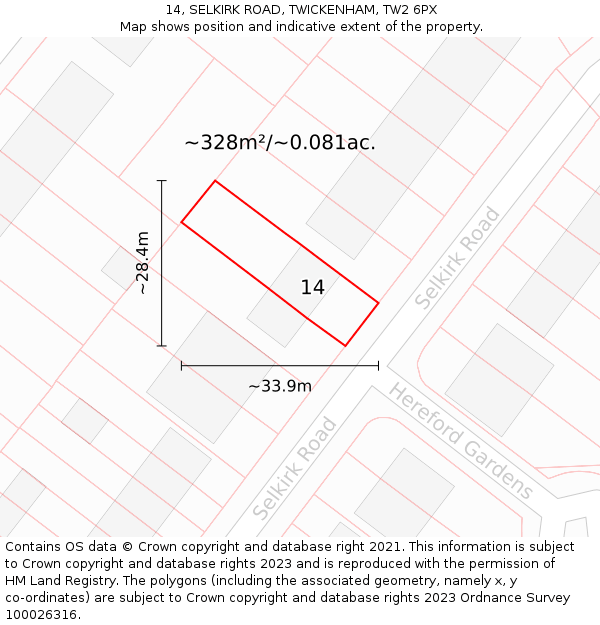 14, SELKIRK ROAD, TWICKENHAM, TW2 6PX: Plot and title map