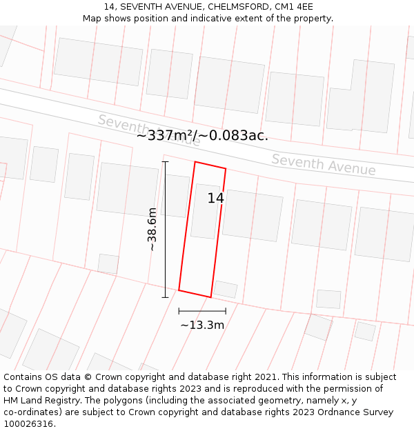 14, SEVENTH AVENUE, CHELMSFORD, CM1 4EE: Plot and title map