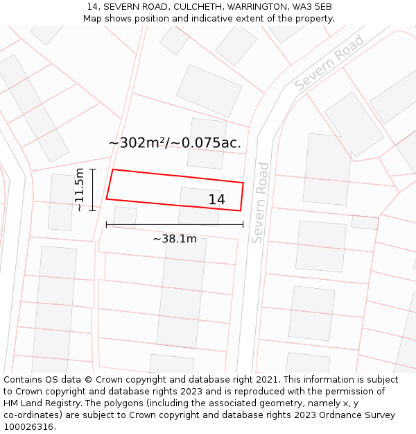 14, SEVERN ROAD, CULCHETH, WARRINGTON, WA3 5EB: Plot and title map