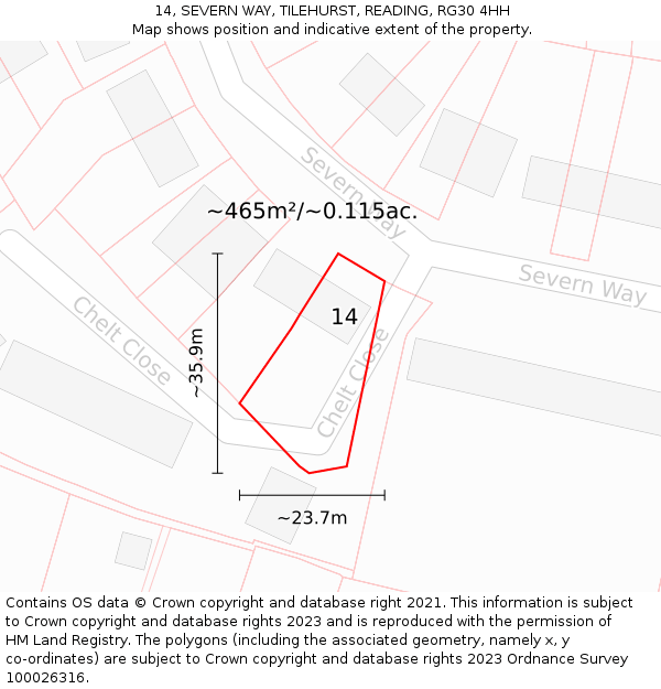 14, SEVERN WAY, TILEHURST, READING, RG30 4HH: Plot and title map