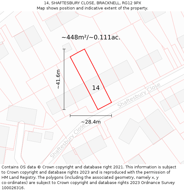 14, SHAFTESBURY CLOSE, BRACKNELL, RG12 9PX: Plot and title map