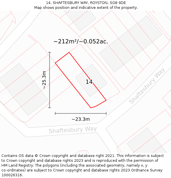 14, SHAFTESBURY WAY, ROYSTON, SG8 9DE: Plot and title map