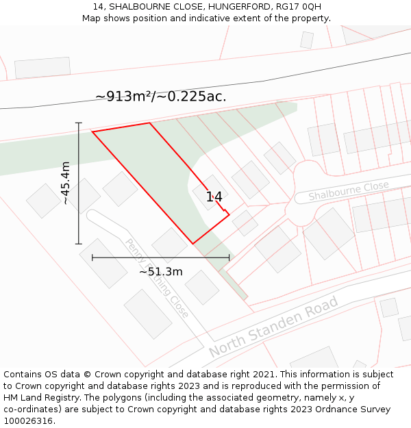 14, SHALBOURNE CLOSE, HUNGERFORD, RG17 0QH: Plot and title map