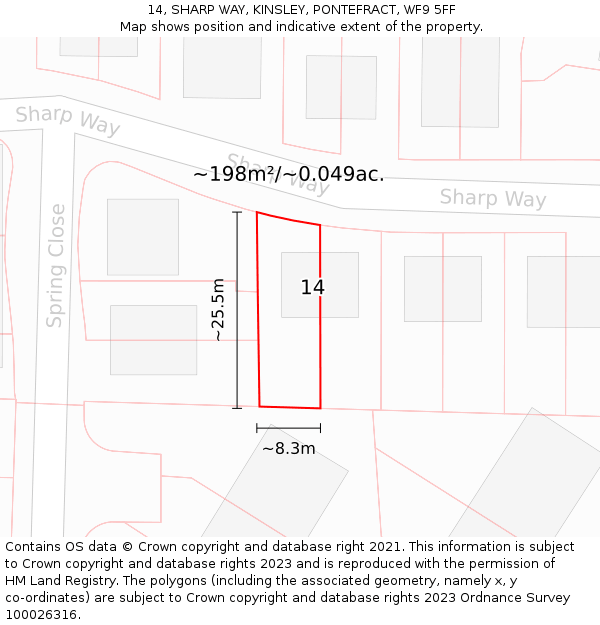 14, SHARP WAY, KINSLEY, PONTEFRACT, WF9 5FF: Plot and title map