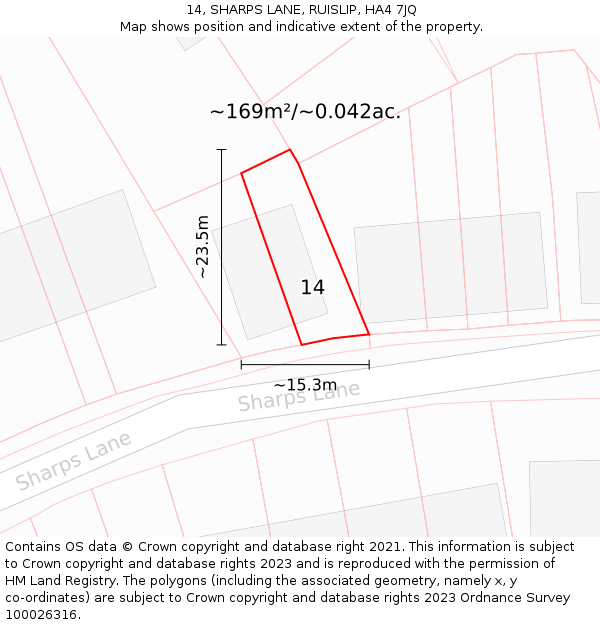 14, SHARPS LANE, RUISLIP, HA4 7JQ: Plot and title map