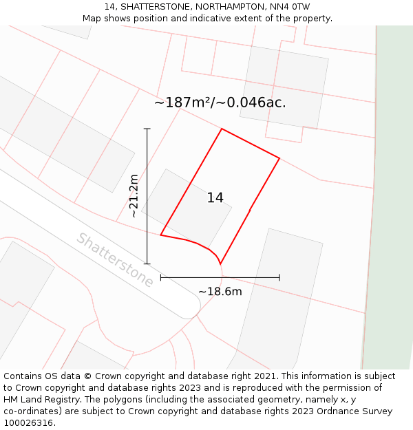 14, SHATTERSTONE, NORTHAMPTON, NN4 0TW: Plot and title map