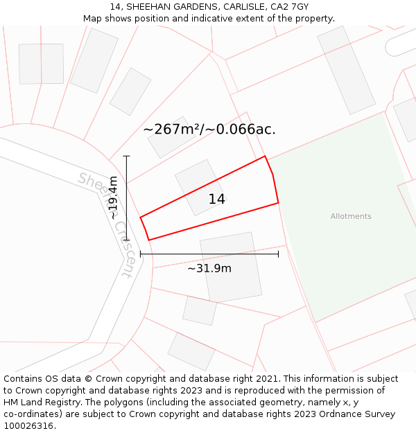 14, SHEEHAN GARDENS, CARLISLE, CA2 7GY: Plot and title map